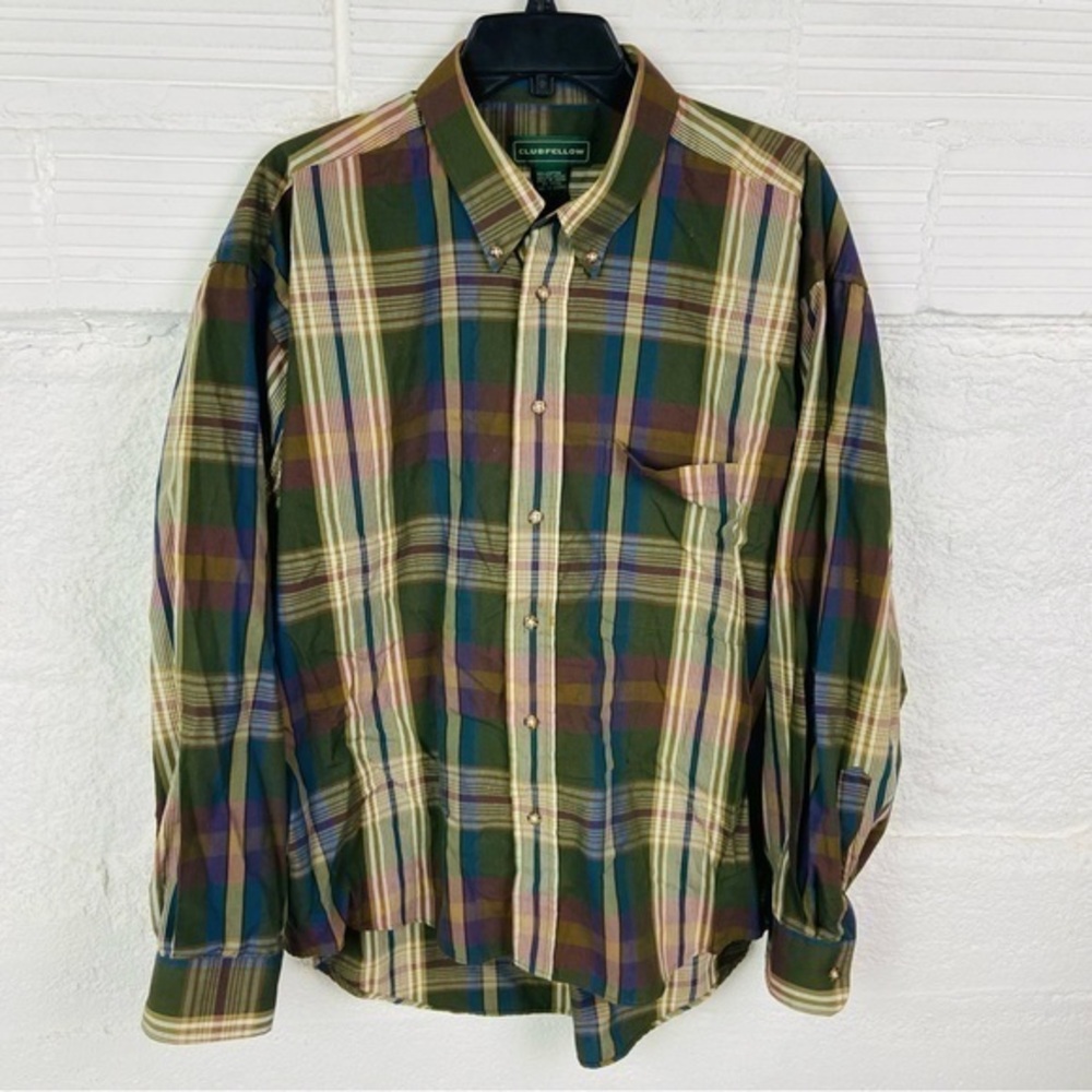 CLUBFELLOW Men's Multicolor Plaid cotton Casual button down Shirt size large